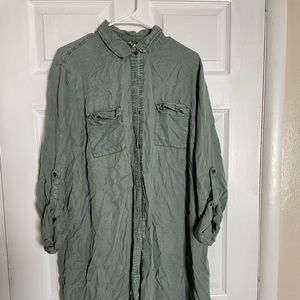 sage green button up dress